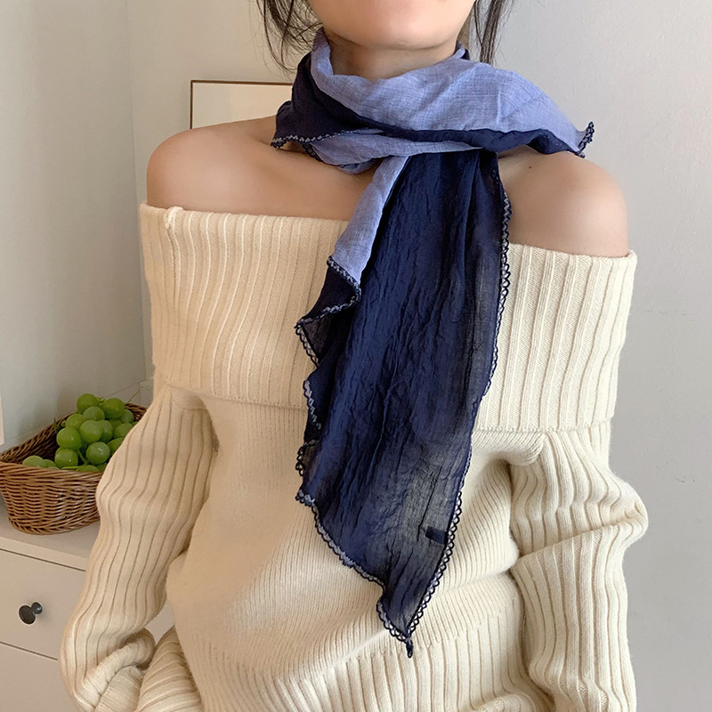 Pañuelo de seda para mujer, tira larga, sensación de alta calidad, color a juego, bufanda simple coreana, protector solar, bufanda de cuello, chal de punto