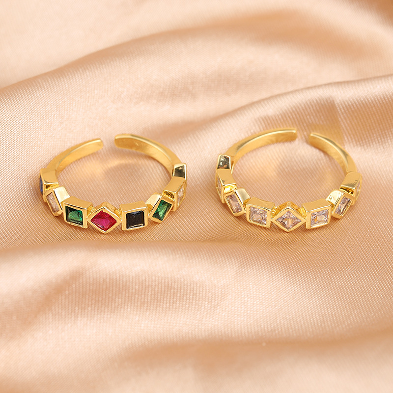 Fashion Simple Style Geometric Copper Inlaid Zircon Zircon Rings