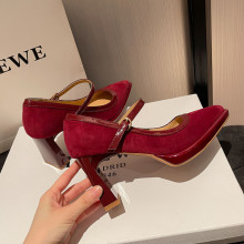 2025新款时尚 巨显腿长 真皮尖头高跟法式玛丽珍鞋文艺复古气质单