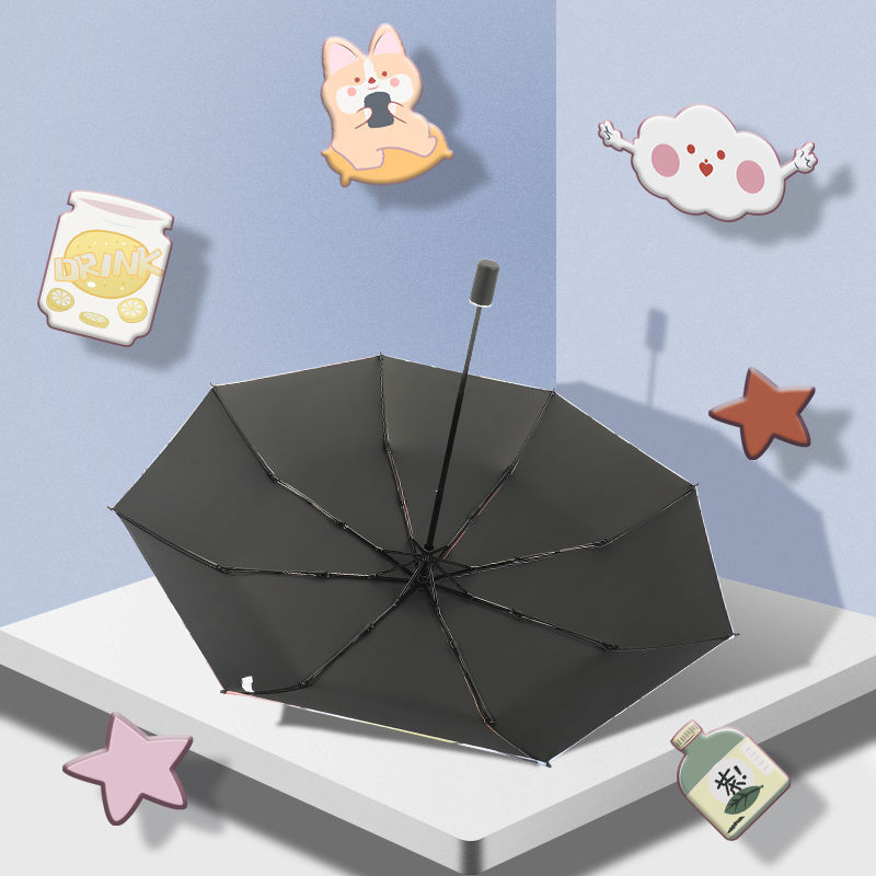 Paraguas de sol de gato lindo japonés femenino paraguas de sol de pegamento negro de doble uso ins protección solar paraguas de sol plegable automático masculino