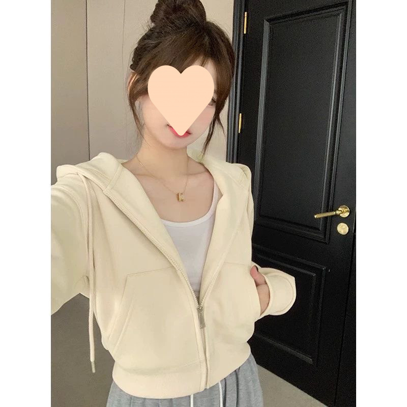 小柄な女性のためのショートスウェットシャツジッパージャケット、スリムな春、秋、冬のフード付きカーディガン、2025年の新しいホットスタイル|undefined