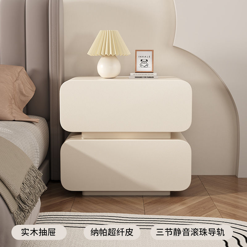 奶油风床头柜简约现代实木床头收纳柜家用床柜子卧室小型床边柜|undefined