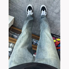 水洗いレトロ青狭版ジーンズ男春秋アメリカ高街vibeズボン修身痩せストレートパンツ