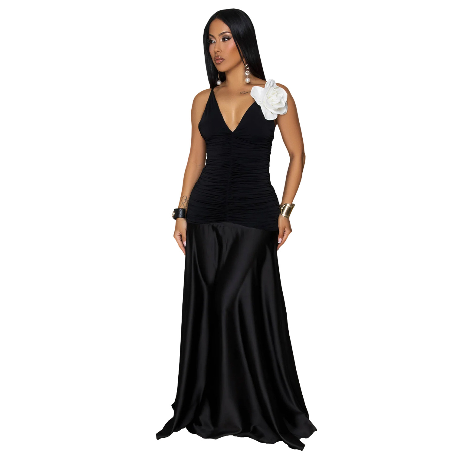 C7497 cross-border AliExpress Amazon Europa y América ropa de moda de mujer de verano flores blancas cinturón vestido de alta calidad