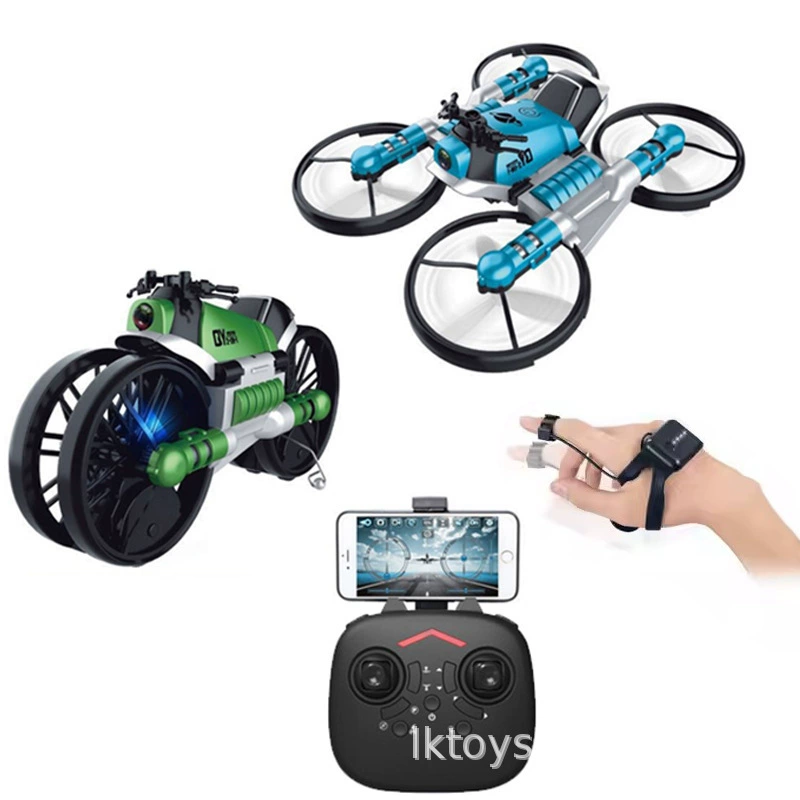 Wireless transformer, motorcycle, folding quadcopter, neon CCTV camera, toy car, remote control