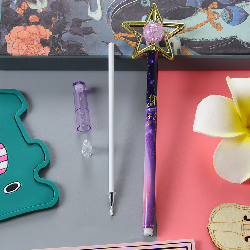Creativo cristal estrella de cinco puntas gel pluma cielo estrellado flor película tire tapa pluma lindo estudiante papelería herramienta de escritura pluma de agua