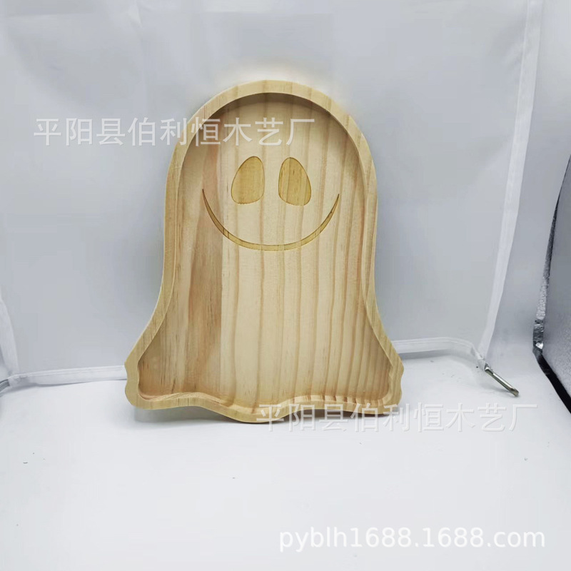 国境を越えた新しいhalloよもんまもんパンプキンプレートハロウィーン木製カボチャ皿、ハロウィーンプレゼント|undefined