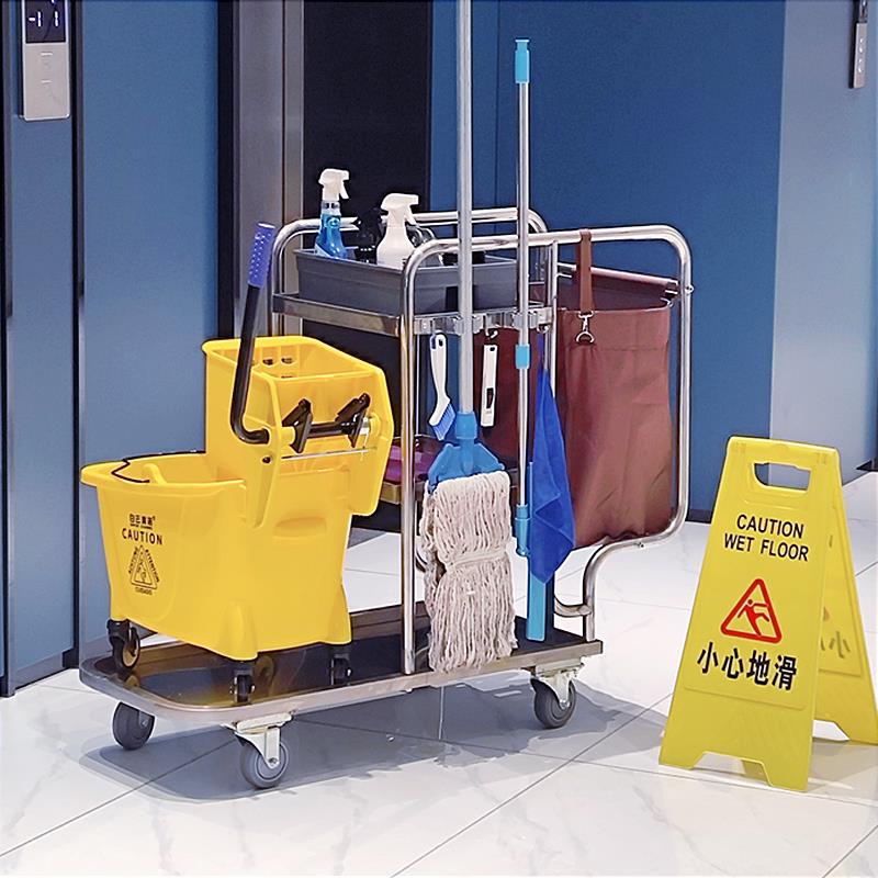 酒店不锈钢清洁车宾馆手推车打扫卫生多功能保洁车工