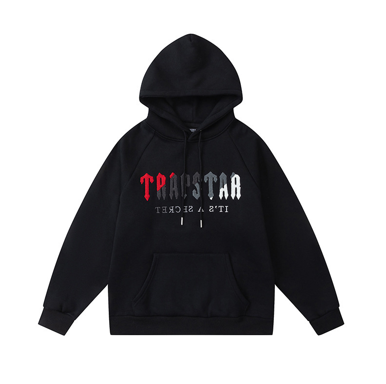 Trapstarタオル刺繍とベルベットの帽子付きガードルのジッパー付きズボンのカジュアルセット|undefined