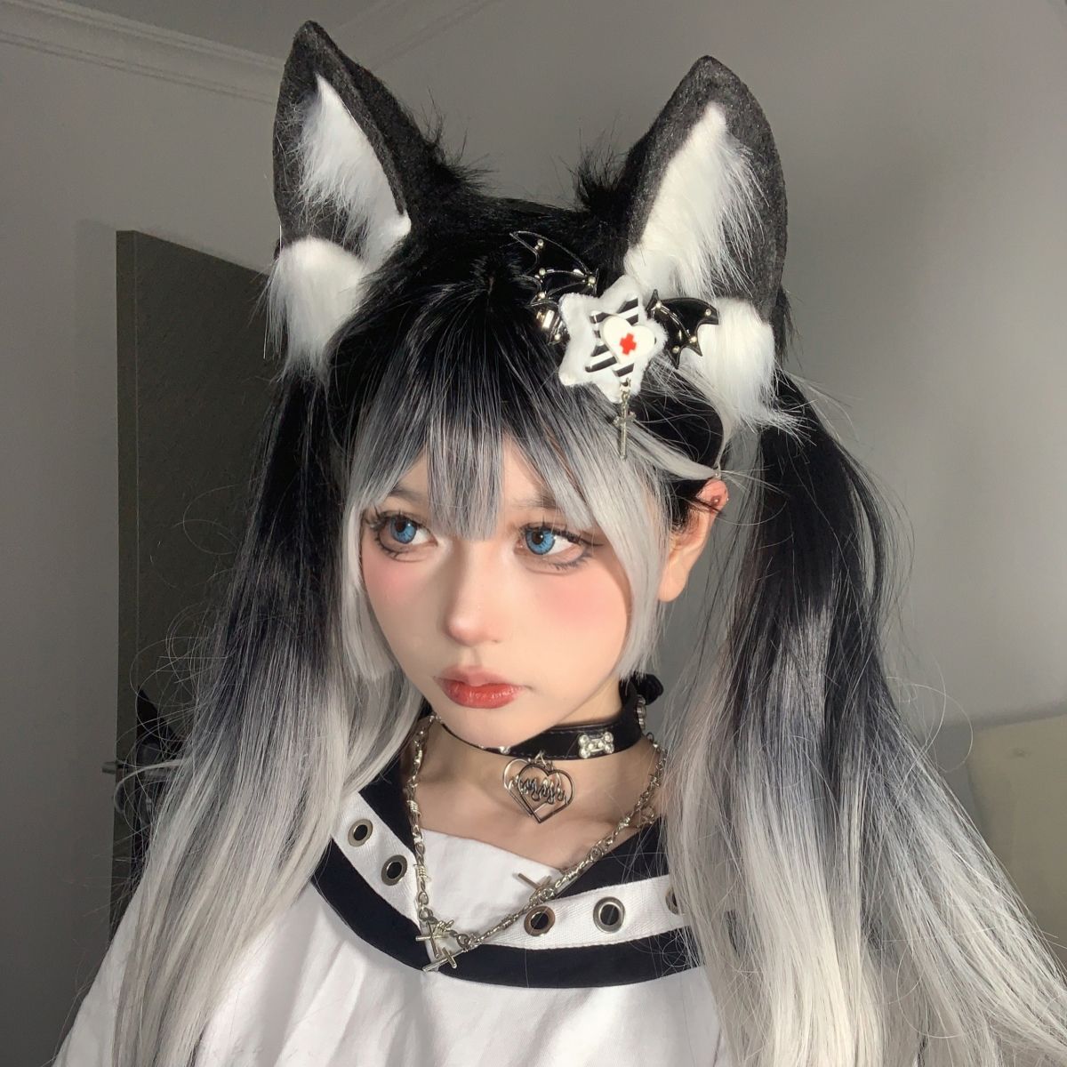 少女Y2K软妹狼耳cosplay猫耳头饰狼系毛绒仿真兽耳发箍亚文化-阿里巴巴