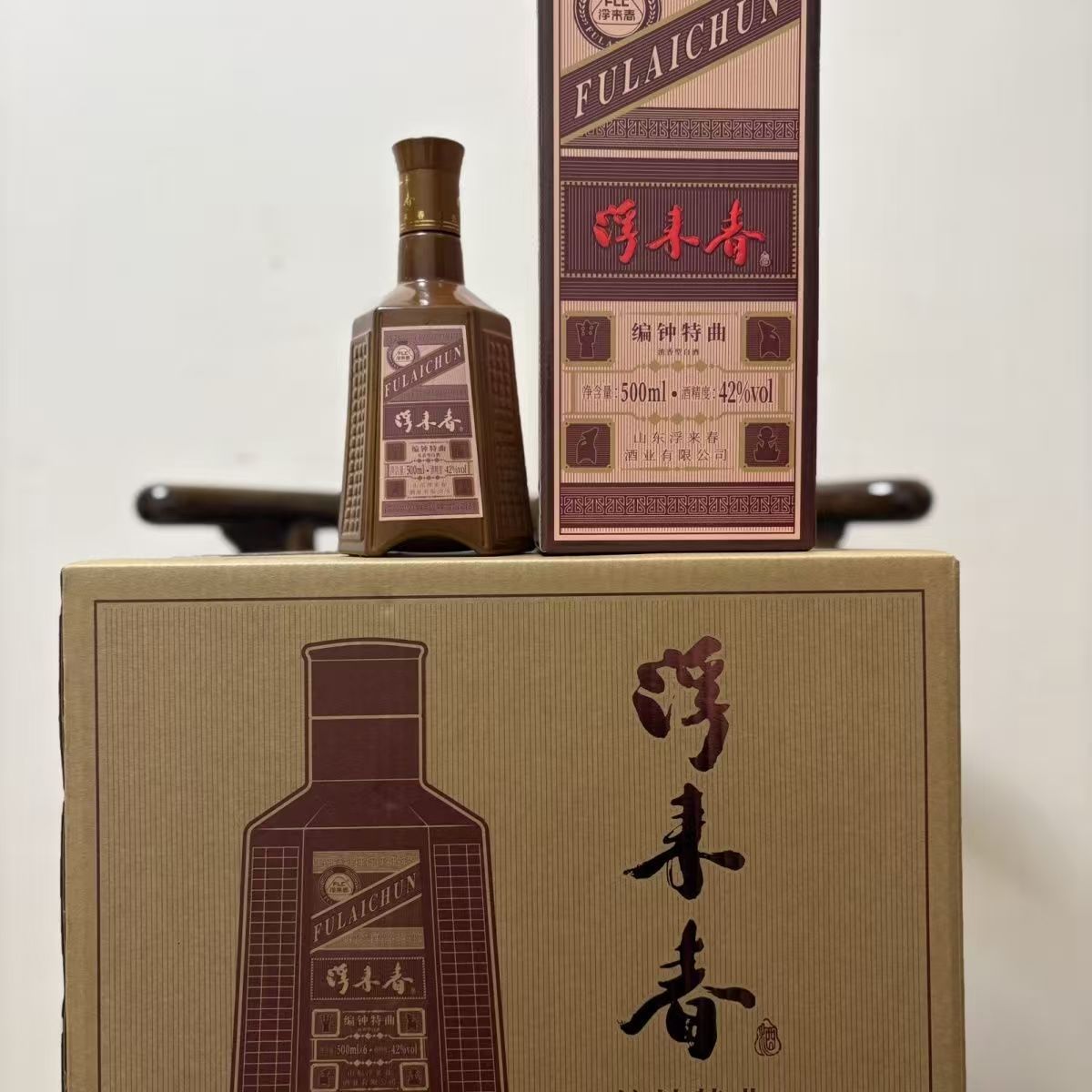 厂家批发山东莒县编钟特曲经典42度纯粮酿造白酒粮食酒浮来春编钟