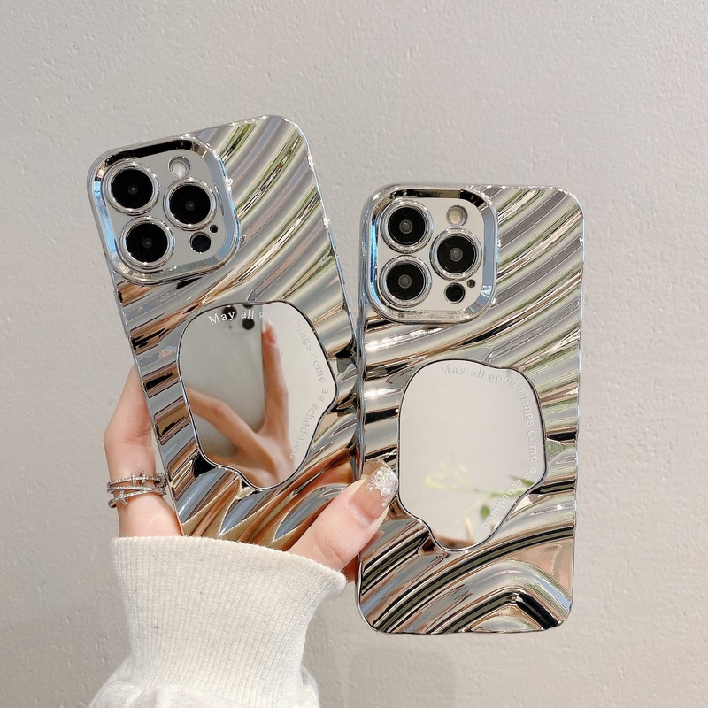 Wave pattern mirror iphone15 phone case electroplated anti-drop all-inclusive IP13 suitable for 14promax apple shell