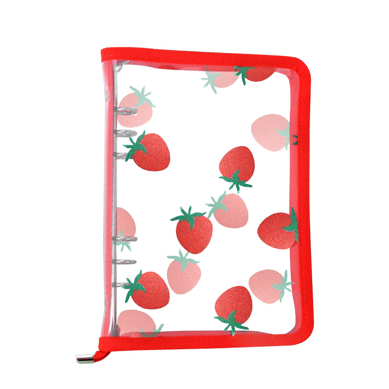Lace Strawberry Transparent Zipper Storage Bag Ins Cute Large Capacity Loose-leaf Hand Ledger Case A5A6 Hand Ledger