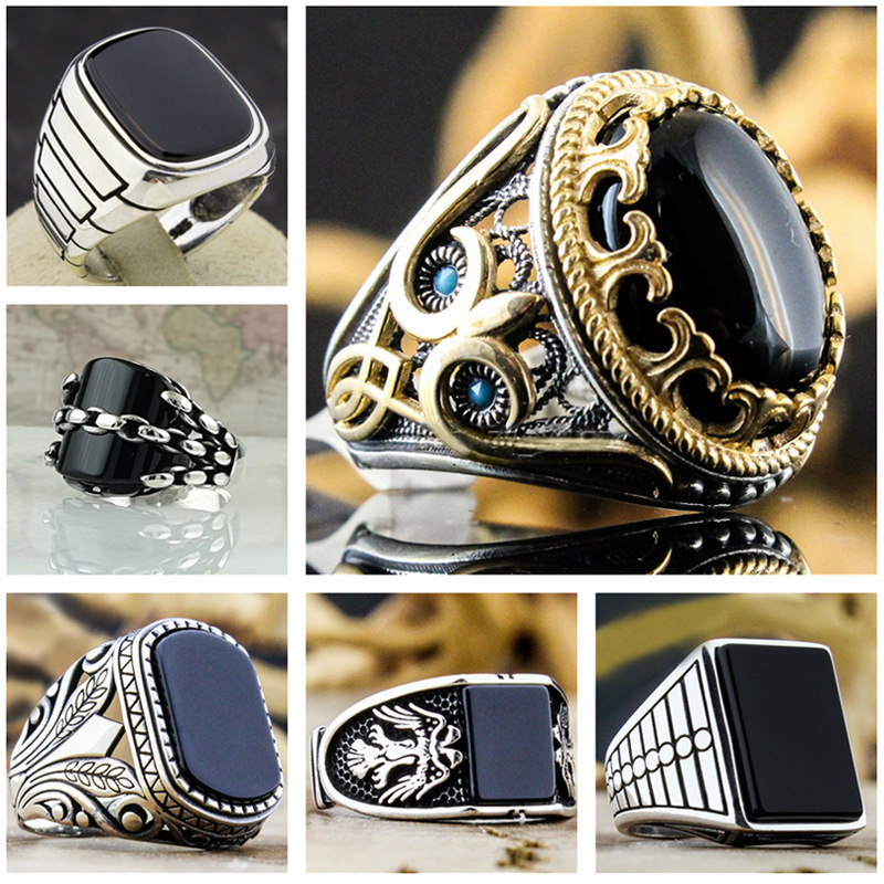 Weiya Jewelry Trendy Retro Pattern Black Zircon Ring Manufacturer Wholesale Direct Sales Cross-Border Shipping with Guaranteed Delivery Time Weiya Jewelry Trendy Retro Pattern Black Zircon Ring Manufacturer Wholesale Direct Sales Cross-Border Shipping with Guaranteed Delivery Time