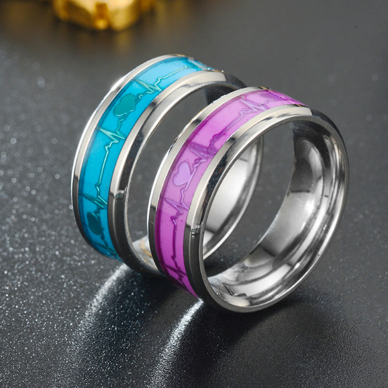 Daily Occasion 201 Stainless Steel Material Real Gold Plated 201 Stainless Steel PVD Coated Electrocardiogram Waterproof Non Tarnish Fashion Rings For Unisex
