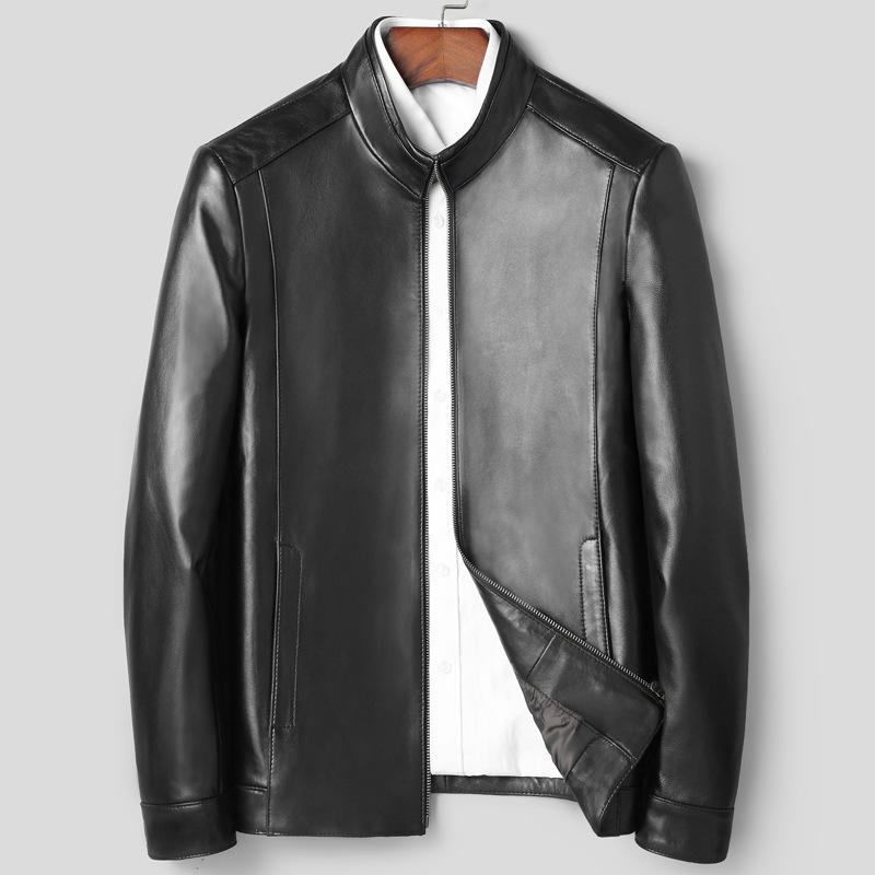 New Haining Leather jacket men's sheepskin leather jacket men's thin short stand collar motorcycle single leather jacket New Haining Leather jacket men's sheepskin leather jacket men's thin short stand collar motorcycle single leather jacket