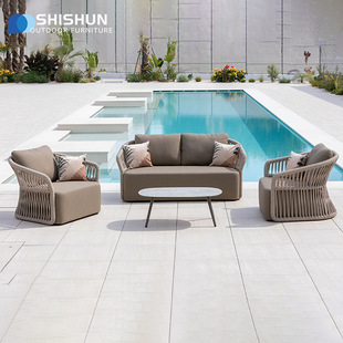 Outdoor Courtyard Sofa Outdoor Terrace Rope Chair Garden House Rope Braided Leisure Sofa Coffee Table Furniture Combination