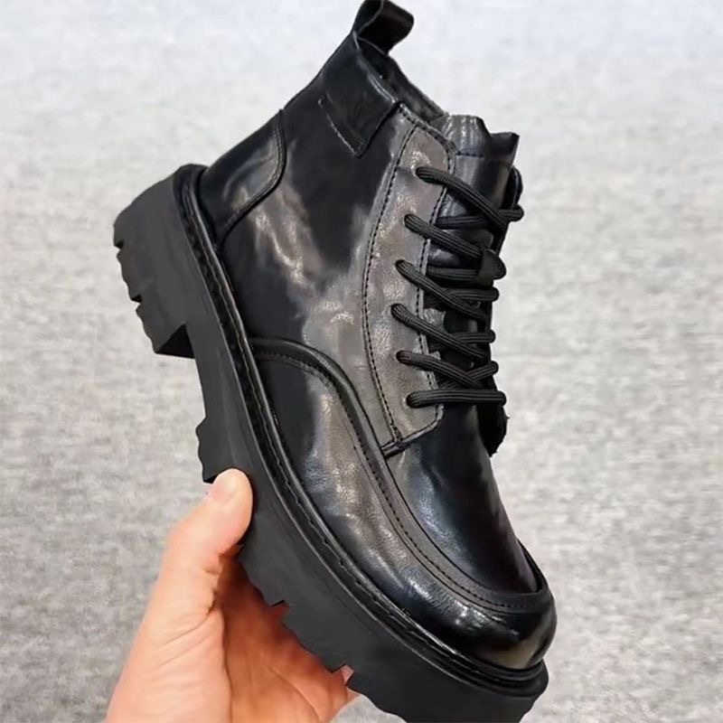 2025 invierno nuevo negocio botas cálidas de terciopelo hombre redonda moda británico versátil zapatos de cuero locomotora suave image 4