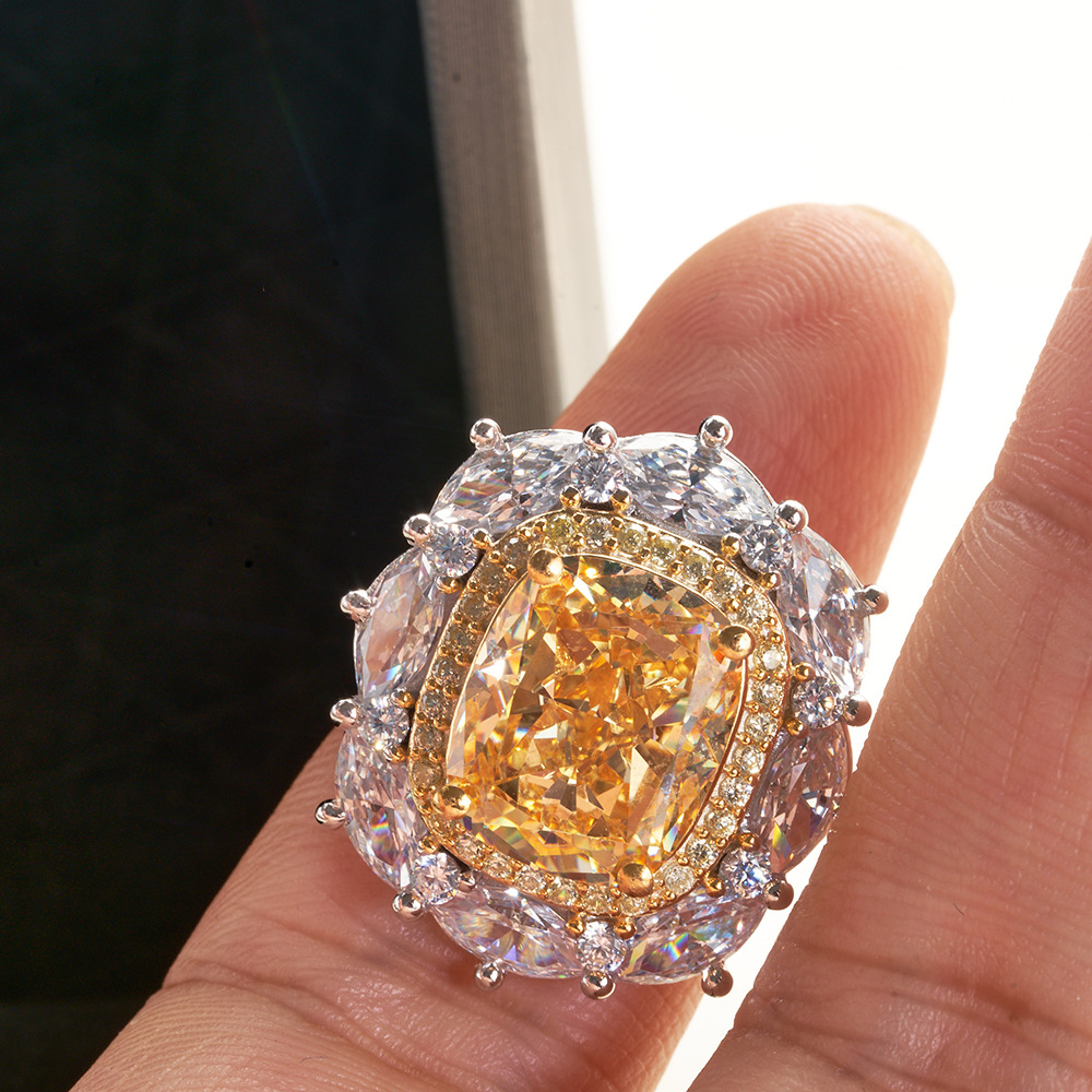 8 quilates de alto carbono diamante con incrustaciones de plata esterlina anillo 3EX corte Super Flash transfronterizo Venta caliente hembra Rosa anillo de diamantes