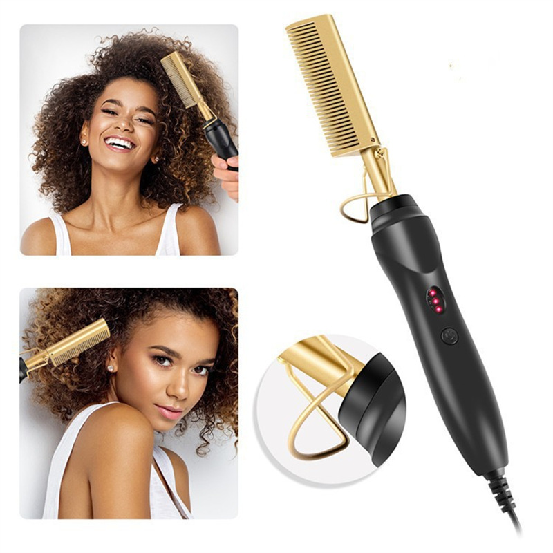 Cross-border Straight Hair Comb Bangs Dry and Wet Dual-use Copper Comb Straight Hair Curling Rod Household Curling Straight Electric Heating Comb Hair Straightener