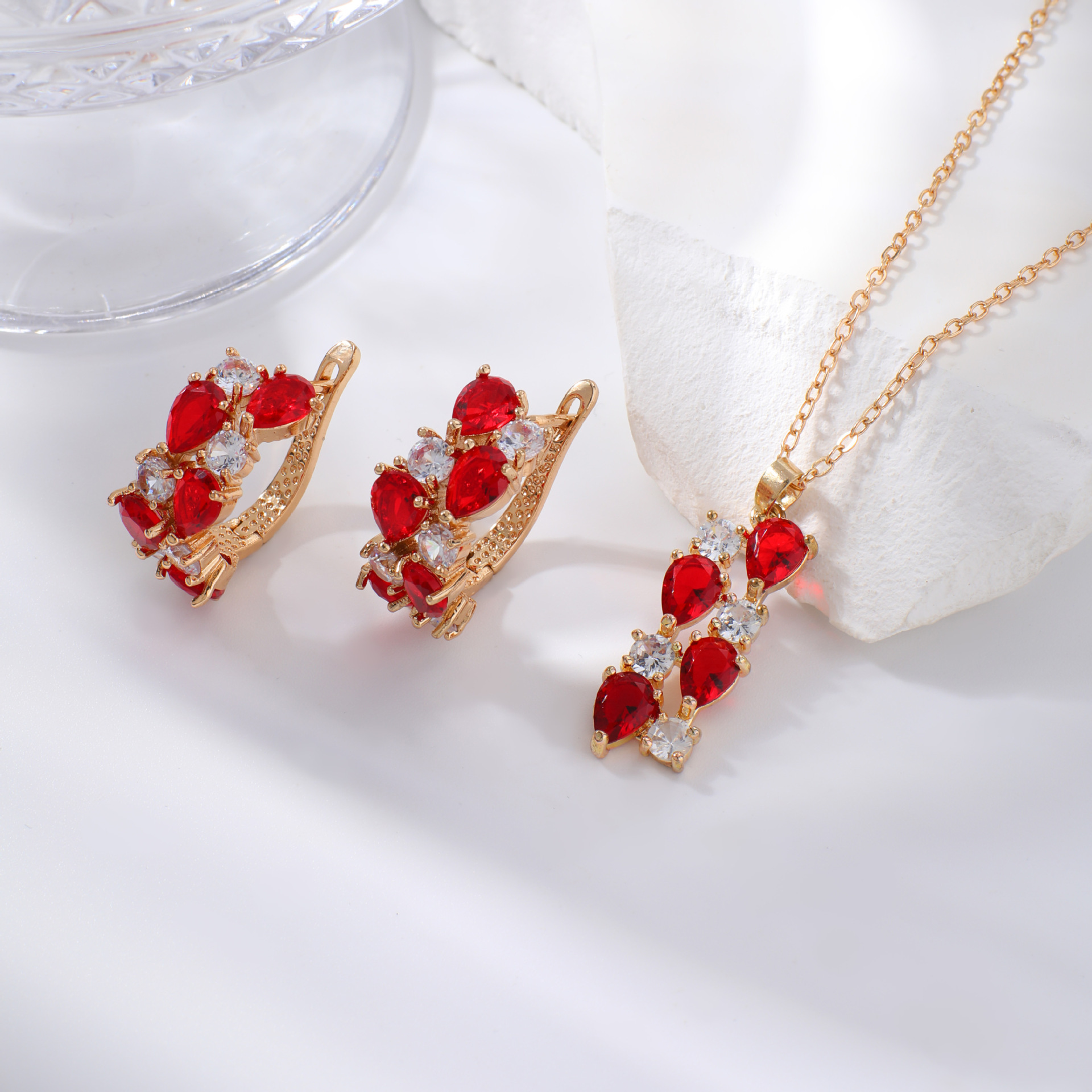 Kashi joyería traje Mona Lisa circón collar pendientes colorido collar pendientes conjunto de dos piezas al por mayor femenina