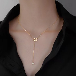 Flash Diamond Star Necklace Female Ins Niche Design Cut Out Tassel Design Simple Elegant Clavicle Chain