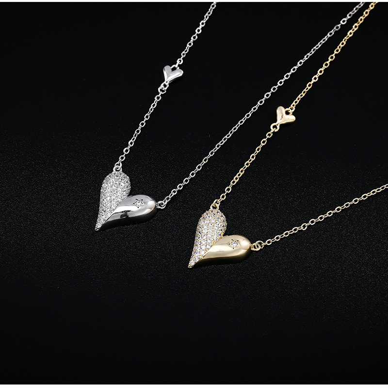 Fashion Heart Shape Copper Plating Rhinestones Pendant Necklace 1 Piece