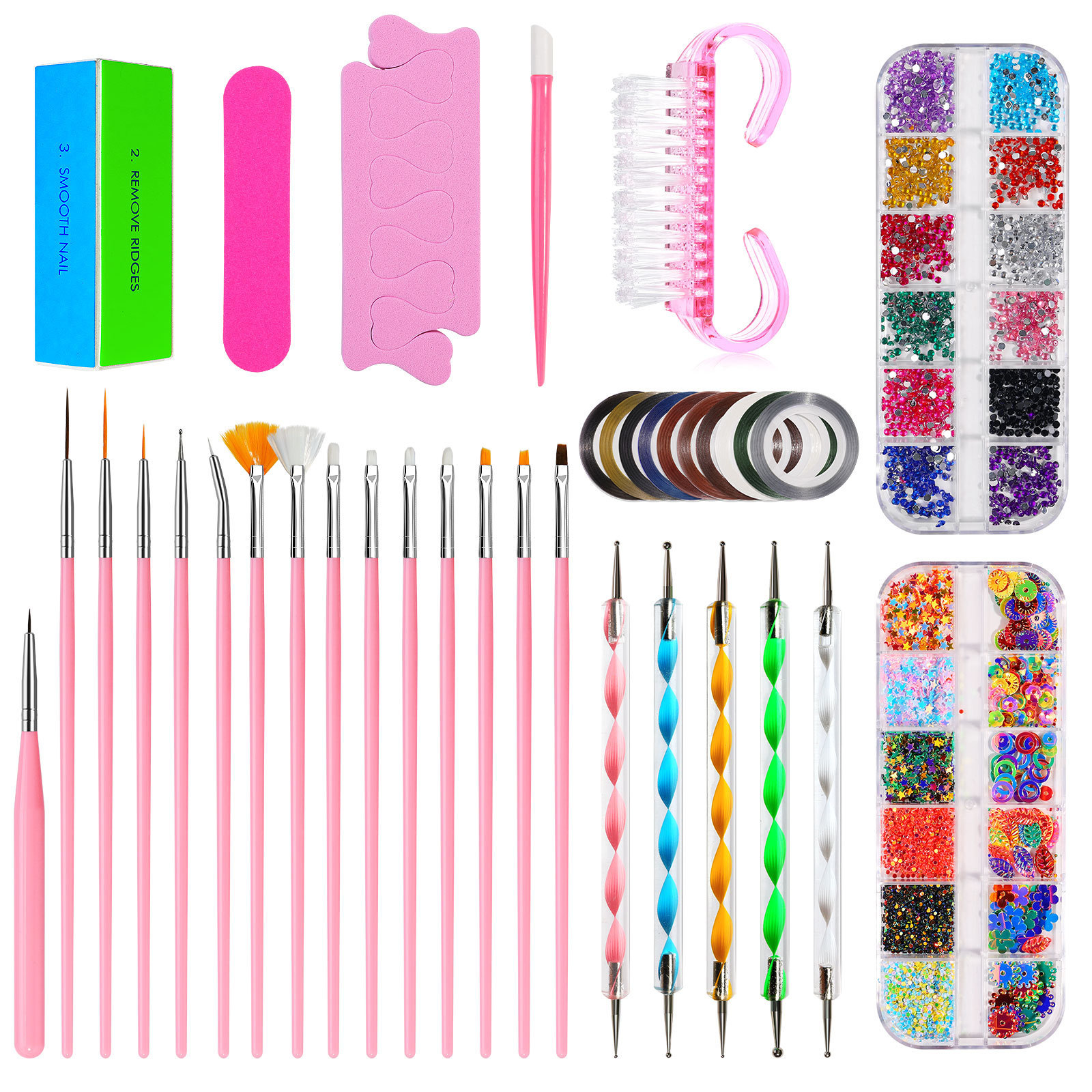 Cross-border nail painting pen drill pen nail file rhinestone jewelry 10-piece set nail tools suit