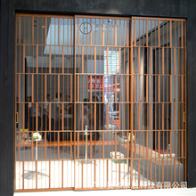 宋式美学玻璃吊趟门厂家定制铝合金仿木纹推拉门三联动书房客厅门