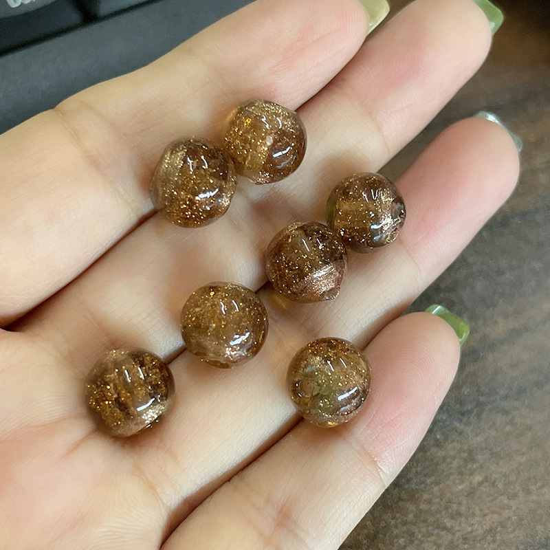 Yonghe 金箔灰ガラス DIY ルースビーズアクセサリーラウンドビーズ古代カラフルな砂ガラスビーズ半完成アクセサリー 1|undefined