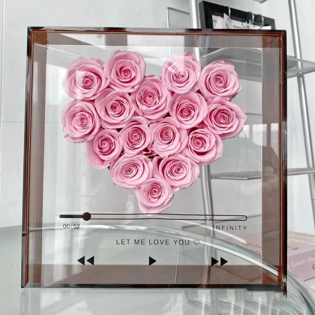 La vida eterna flores y rosas amor CD caja acrílica Qixian Día de San Valentín para enviar a la novia del día de los estudiantes regalos decoración
