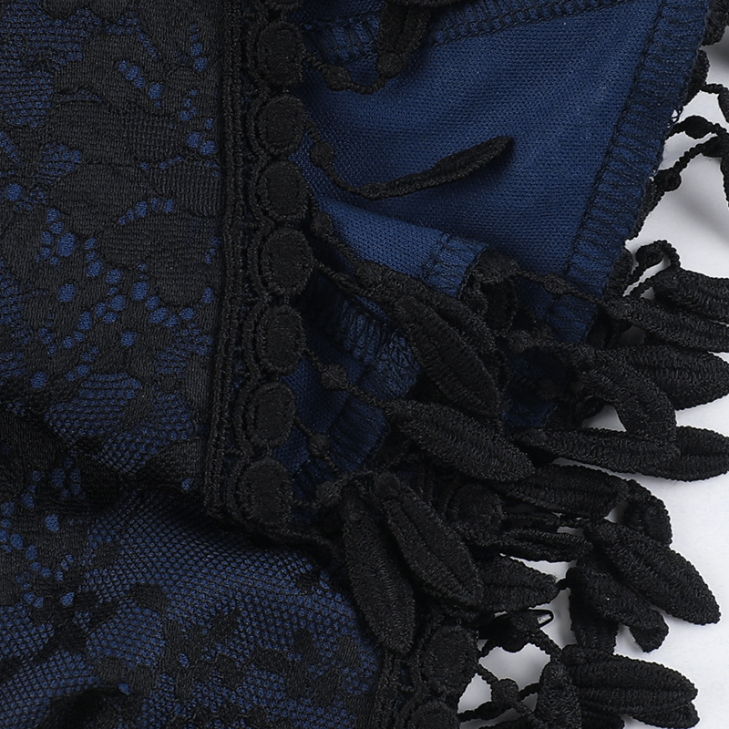 Autumn Lace Irregular Asymmetric Sexy off the Shoulder Tassel Top for Women