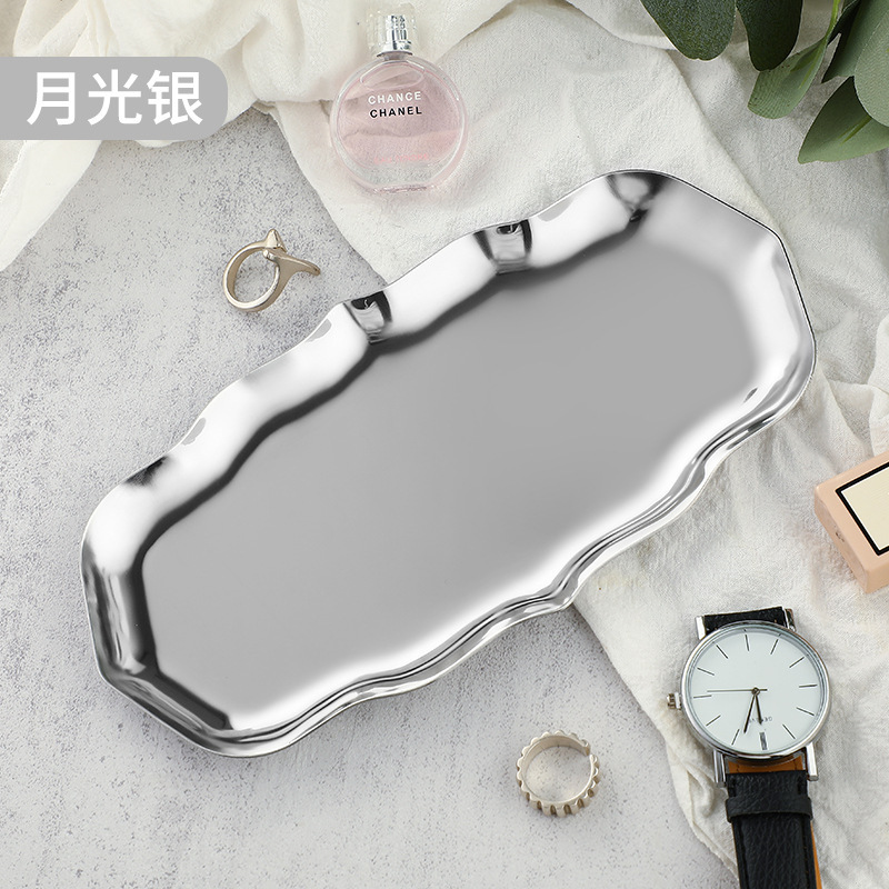 メーカーソースins風ステンレス金属トレイ女子化粧品アクセサリー盤家庭用収納皿スポット|undefined