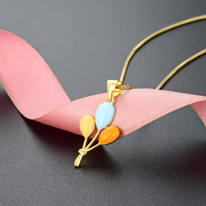 Nuevos accesorios transfronterizos de goteo de aceite 925 plata esterlina collar de clavícula de mujer Europa y América dibujos animados colgante de globo de color