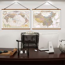 玄关挂墙复古中国挂图地图世界办公室背景客厅书房装饰画挂画