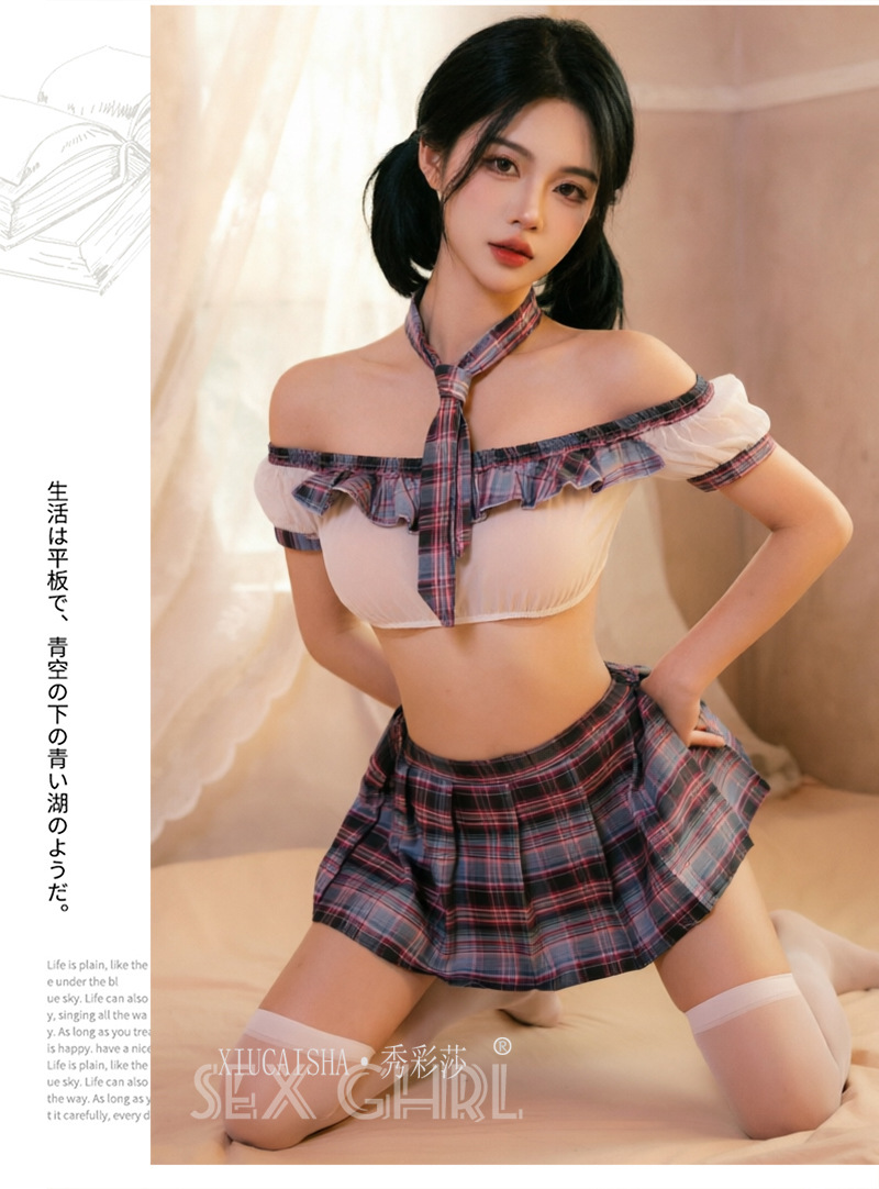 Plus-Size Japanese Schoolgirl Role-Play Uniform Set with Pink Outfit and White Stockings — detail image 17