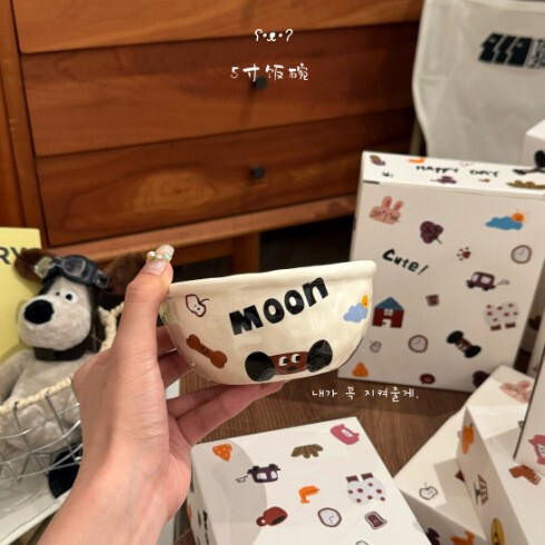 新しいinsシンプルな月犬シリーズデザートボウルご飯ボウル手握りカップサラダボウル家庭用セラミック食器|undefined