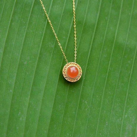 保山冰红吊坠玉石项链古法金礼品女锁骨链