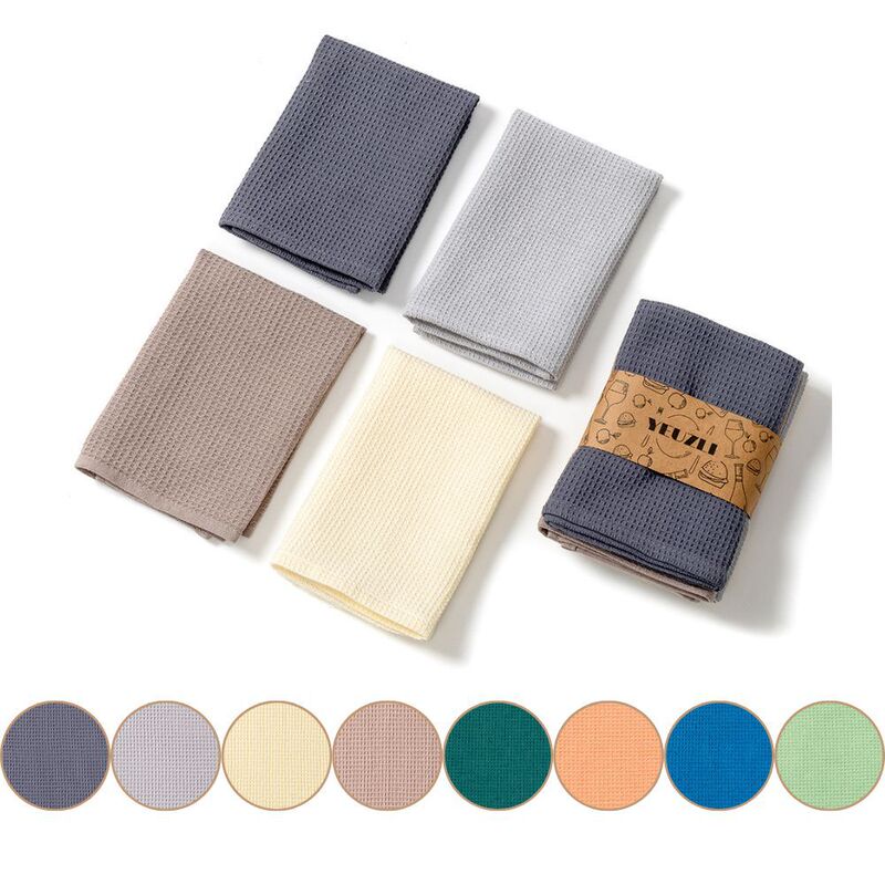 Cross-Border Shipping Pure Cotton Waffle Kitchen Towel Plain Color Honeycomb Absorbent Dish Towel Multifunctional Cleaning Towel