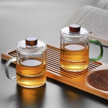 高硼硅耐热玻璃创意加厚茶杯办公室茶水分离小款三件式泡茶杯家用