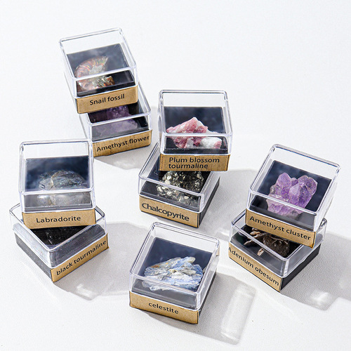 Natural crystal raw stone ore specimen set box crystal mineral crystal fossil children's popular science teaching gift ornaments