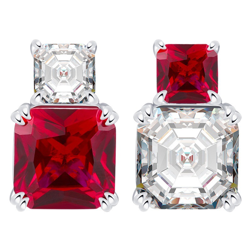 Zhuang Sheng joyería S925 cuerpo entero de plata simulación color tesoro AB princesa cuadrado oído espárragos pendientes hembra 10*10-6*6