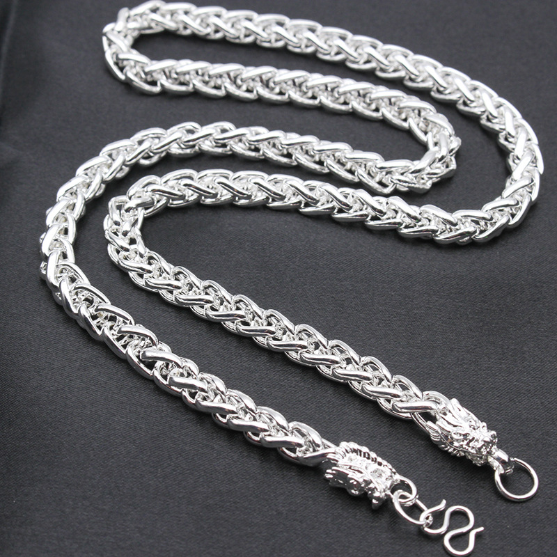 Live Streaming Supply, Cross-Border Men's 7mm Silver-Plated Snake Bone Chain, Thick Hollow Dragon Bone Necklace, Wholesale for Foreign Trade