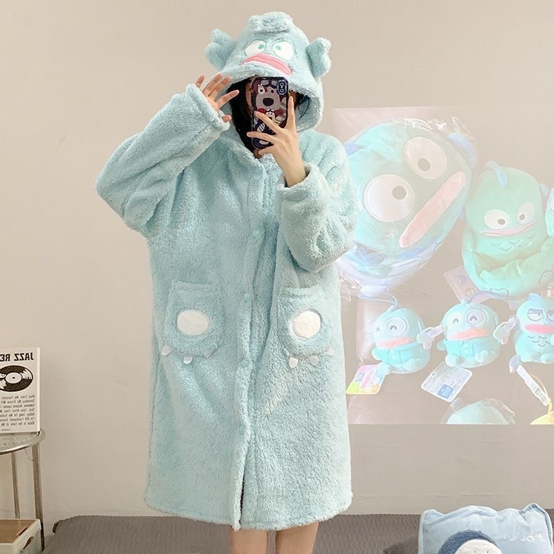 特価!! 醜い魚のパジャマの女性は秋冬にサンゴのベルベットのパジャマを厚くしてかわいい少女フランネルの家の服を着ている|undefined