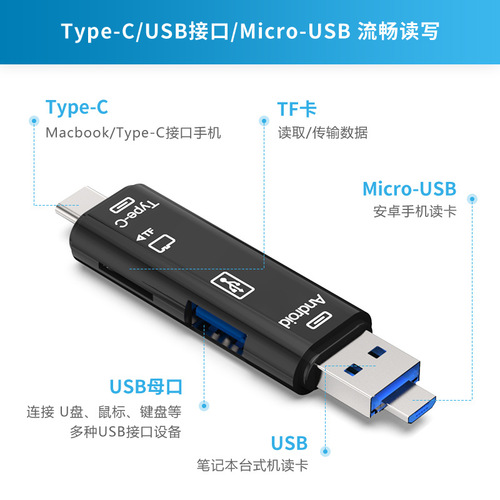 Type-c card reader TF Android USB to OTG2.0 mobile phone adapter multi-function card reader five-in-one