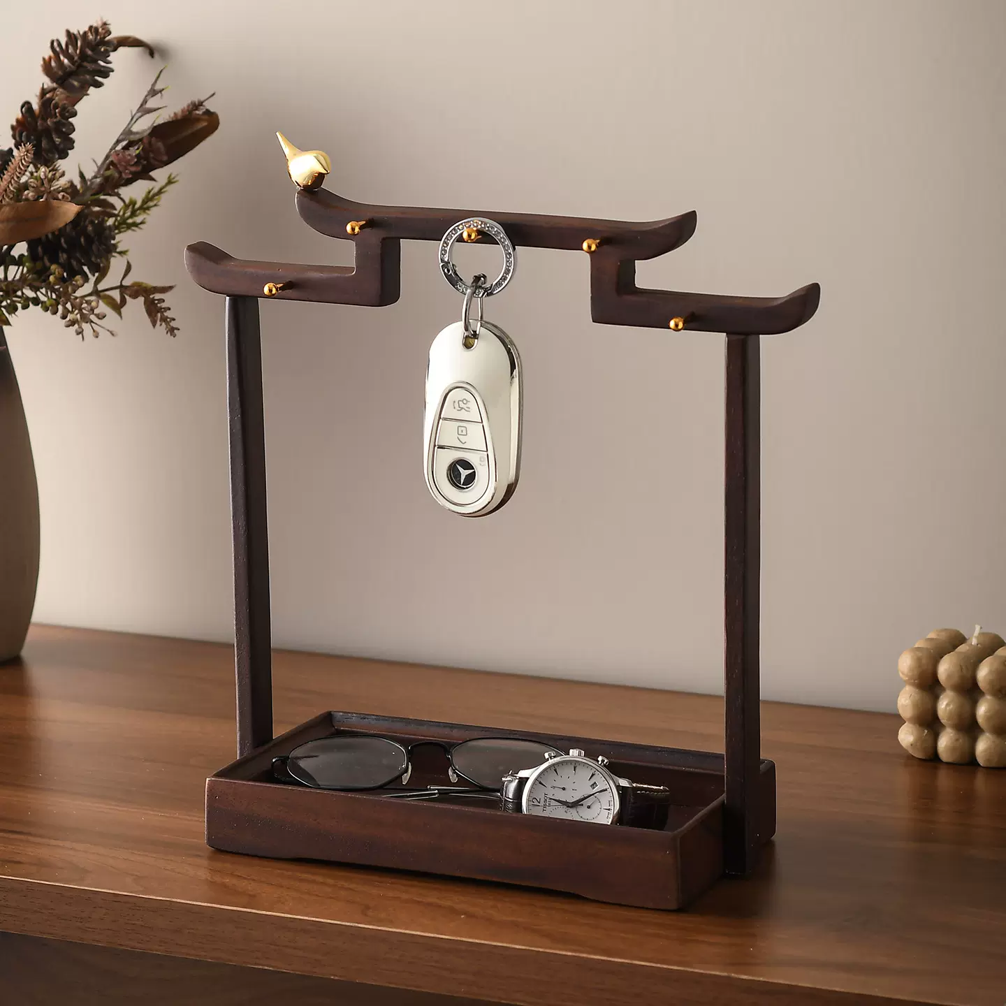 中古风入户门玄关放钥匙置物架收纳摆件客厅鞋柜装饰品高级感小众