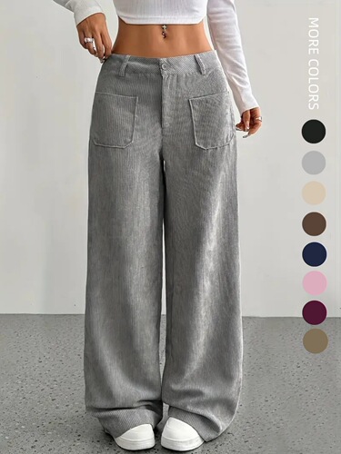 European and American casual women's clothing front and rear pockets loose solid color pockets mop floor wide leg pants casual