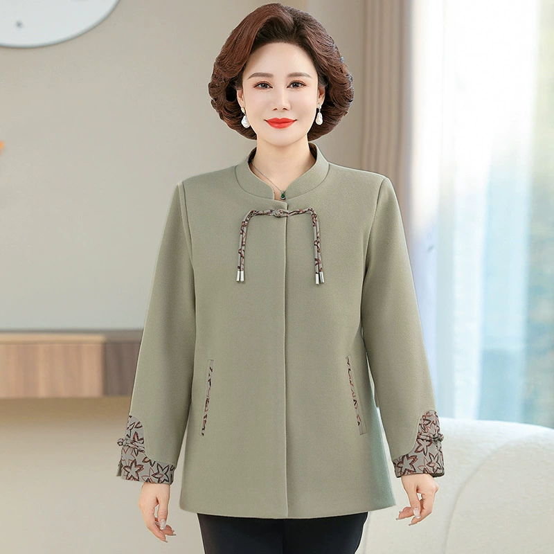 2025 весенняя новая средняя и пожилая мама с шерстяным пальто с воротником и пряжкой