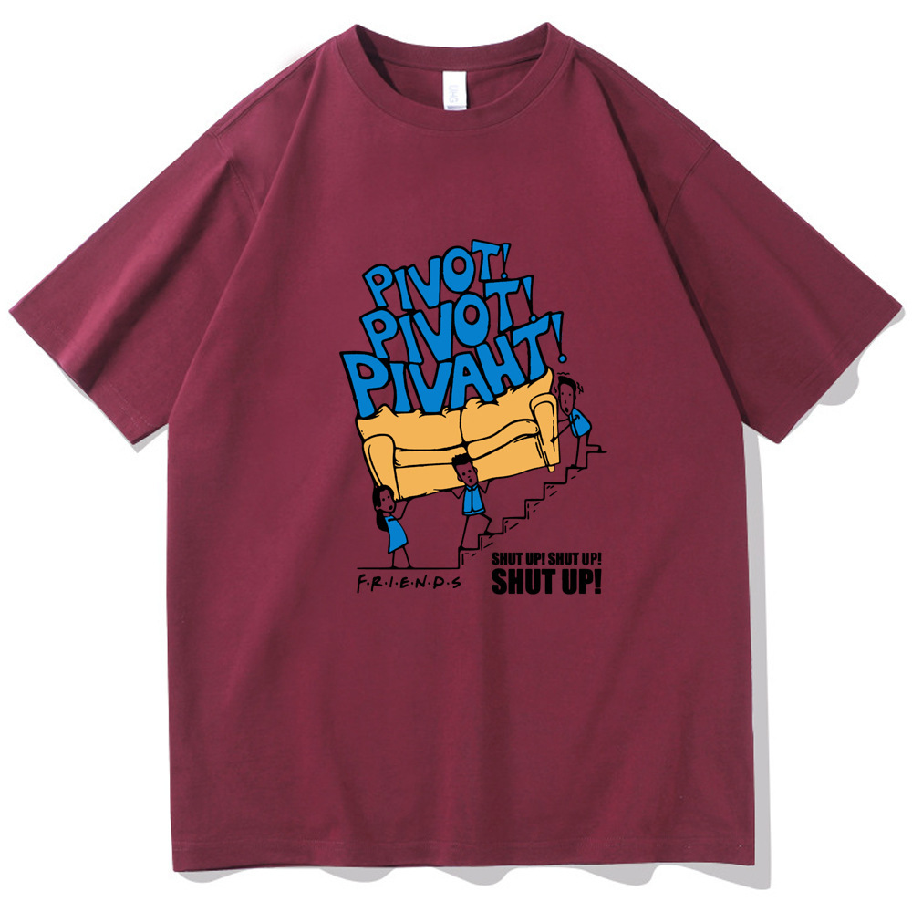 Camiseta Casual de Cuello Redondo y Corte Regular de la Serie de Televisión Hot Friends Pivot Shut Up 2024