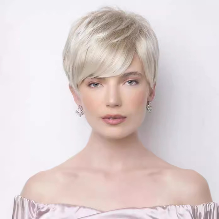 Wig short straight hair factory direct European and American fashion ladies wig mixed color short hair oblique bangs partial straight hair